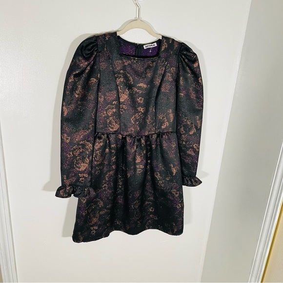 Batsheva Square Neck Mini Prairie Dress Enchantress Jacquard Flowers Whimsigoth - Picture 3 of 13